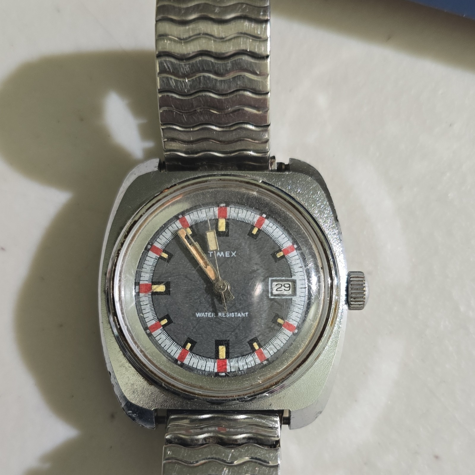 Timex Men’s Vintage Manual Mechanical 17J Date Water-Resistant Cushion Watch
