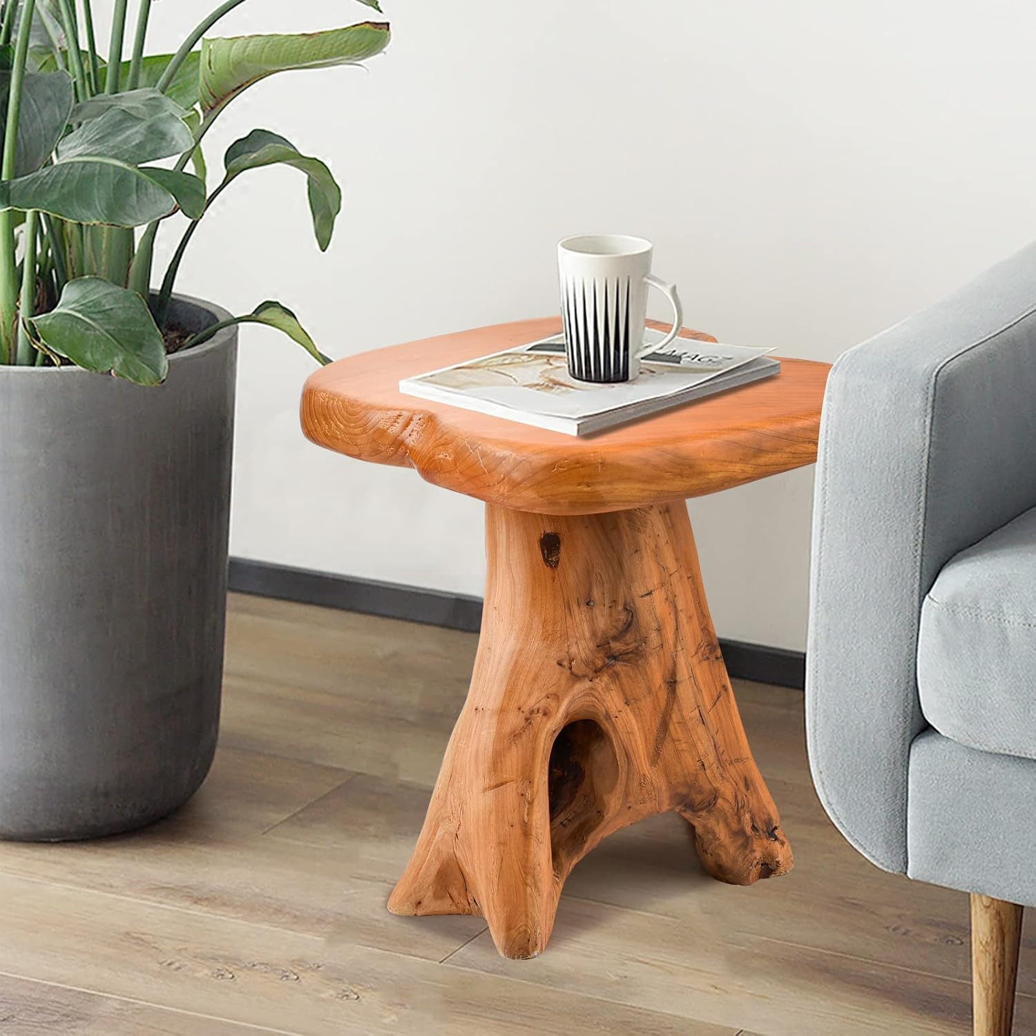 Small Side Table, Unique Design Live Edge Wood Stool, Freeform Natural Plant Sta