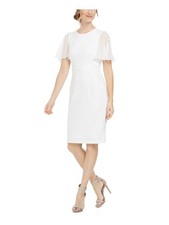 CALVIN KLEIN Womens Ivory Sleeves Short Sleeve Sheath Dress Petites 8P