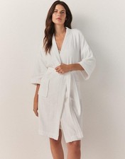 The White Company Essential Cotton Short Robe White Size Large Dressing Gown