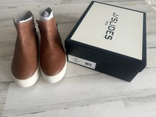 JSLIDES Cindy Tan Leather Upper Dual Zippers Platform Sneaker Womens Sz 8 OG box