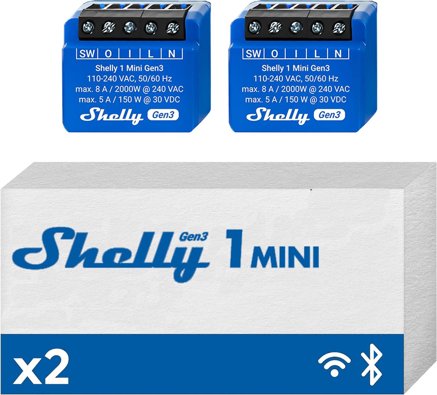 Shelly Mini 1 GEN3 DOUBLE PACK- Smart Relay 8A AC/DC WiFi/BT - SH-MINI1G32P