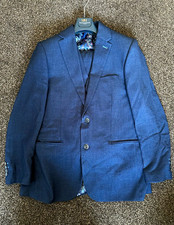 Sawyers & Hendricks Blue Twill 3 Piece Tailored Fit Suit 44R 38W Leg 30