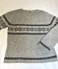 Eddie Bauer Lambswool Geometric Knit Sweater Gray Black White Size S