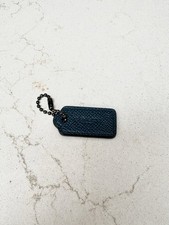 Coach Leather Hang Tag Key Chain Charm Blue Color Gray Hardware