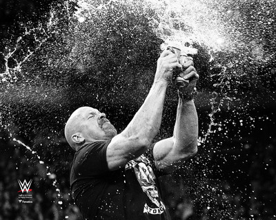 Stone Cold Steve Austin WWE Unsigned Black and White/Beer Splash Photo