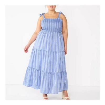 Draper James RSVP Tiered Blue and White Maxi Dress size 3X