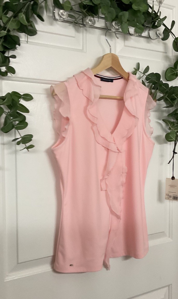 Tommy Hilfiger Women's Blouse Size Medium Light Pink Sleeveless Ruffle New thumbnail 2