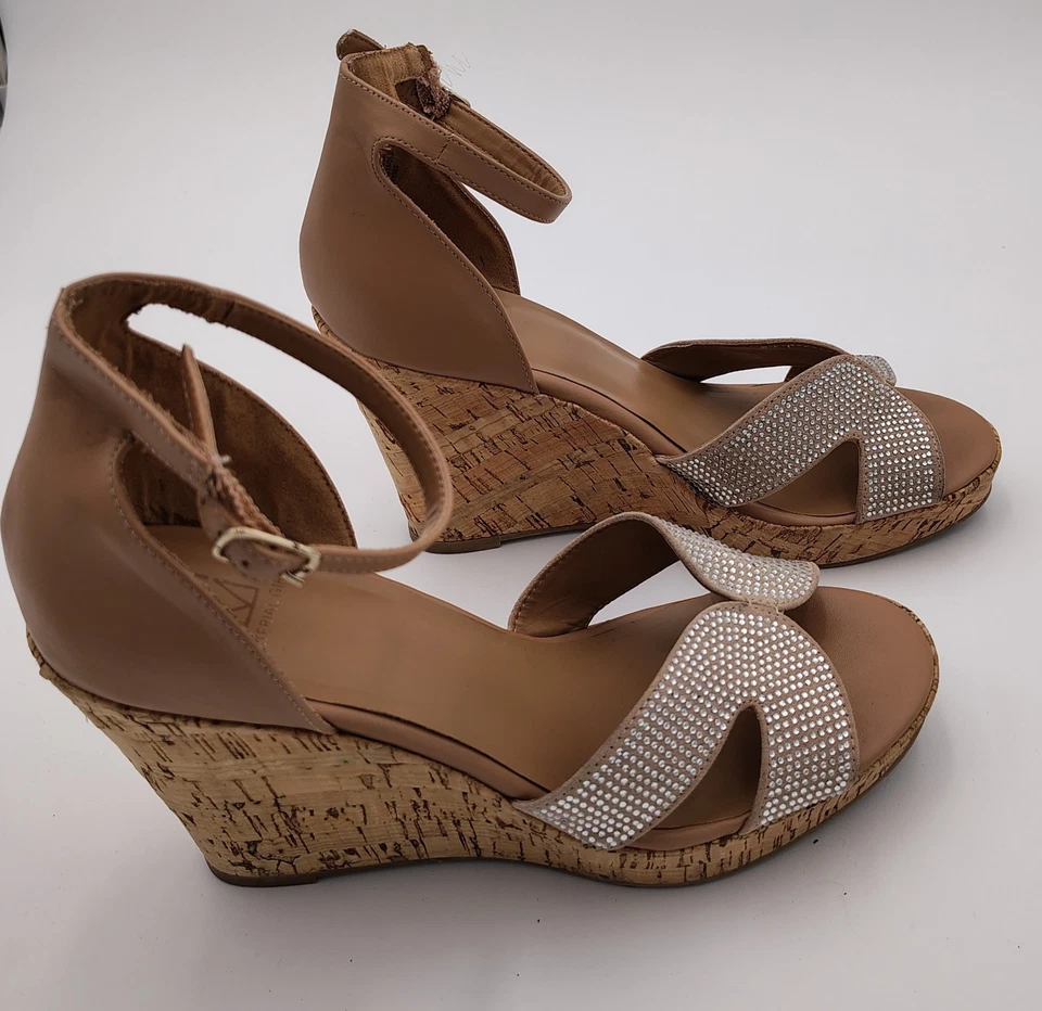 Sandalias de cuña Material Girl Bretta2 Nude Bling con correa al tobillo para mujer talla 8,5 M EE. UU. Foto 3 de 4