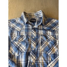 Wrangler Mens Blue White Plaid Western Snap Shirt Long Sleeve Pearl Snap XL
