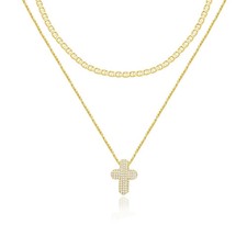Layered Gold Necklaces for Women 14k Gold Plated Cross Necklace for Women Sta...