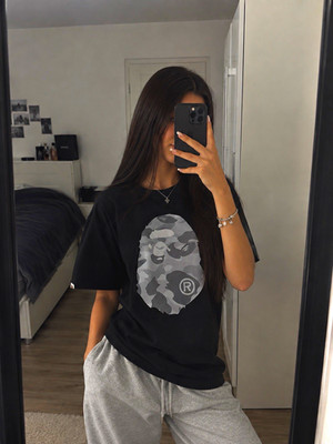 A Bathing Ape BAPE T-Shirt Schwarz Logo Druckgrafik Kurzarm Rundhals Gr. M