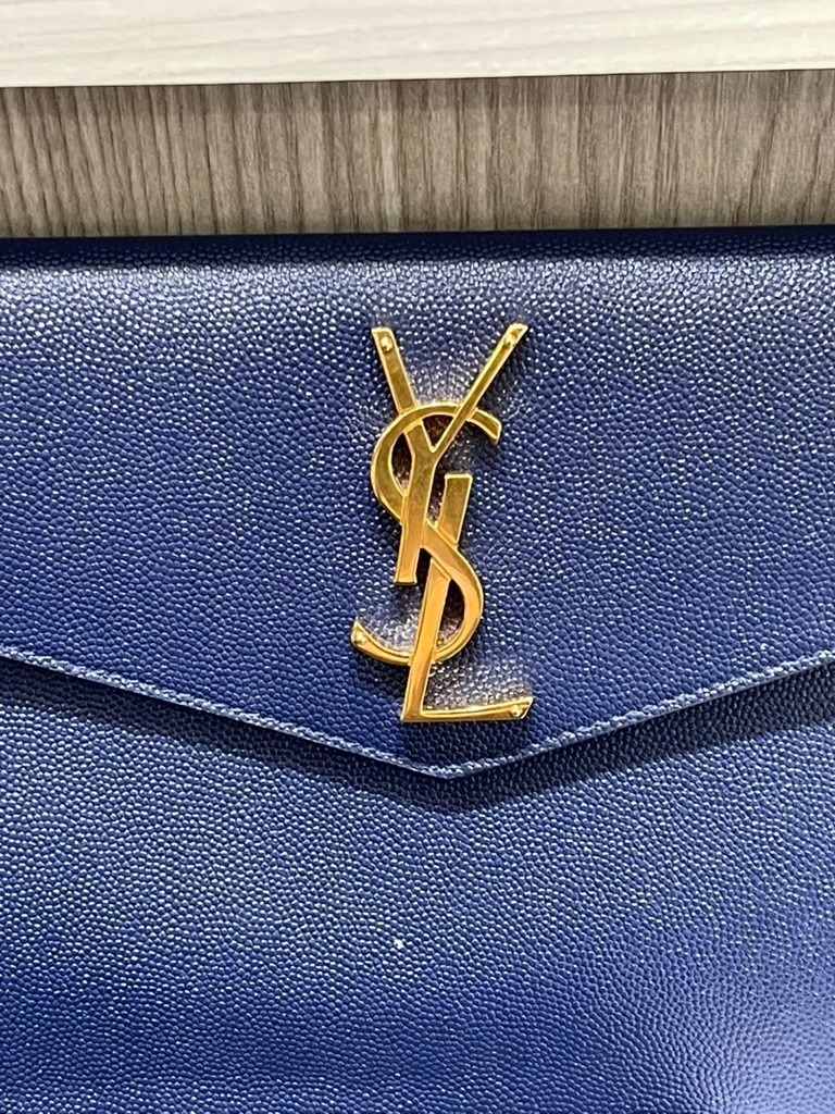 YSL Saint Laurent Uptown Pouch in Blue Charron grain de poudre