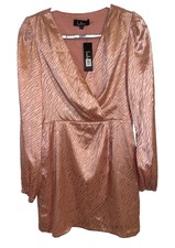 Lulus Wild for Love Pink Zebra Print Faux Wrap Mini Dress Balloon Sleeve Size M