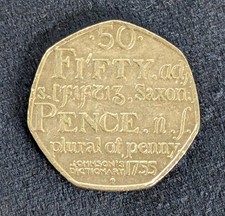 Rare £50p Johnson s Dictionary 1755 Saxon Plural of Penny Coin 2005 Fifty Pence