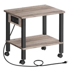 2-Tier Printer Stand with Charging Station Storage Shelves Wheels Greige Black