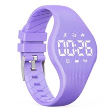 synwee LED Montre Podomètre Numérique Enfant, Étanche Sport Violet 