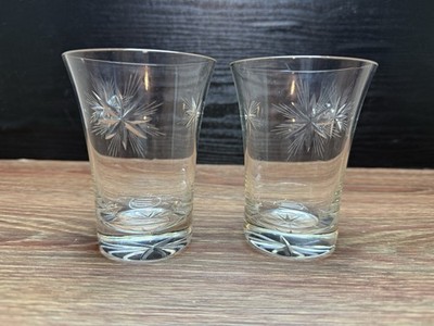 2 Vintage Fostoria  Sunburst  Atomic Star Flared Top Flat Bottom Juice Glass 4''