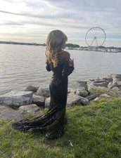 Black Sequin Mermaid Long Off Shoulder Formal Dress Women Long Sleeve