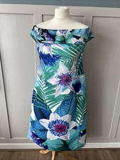 Star by Julien MacDonald Women's Blue Floral Zip Detail Bardot Dress Size 20