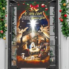 Christmas Door Cover Decorations,Jesus Nativity Scene Christmas Fabric Door Deco