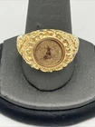 LIND VINTAGE MEN'S 14K HGE YELLOW GOLDPLATED LADY LIBERTY COIN RING -12 3/4