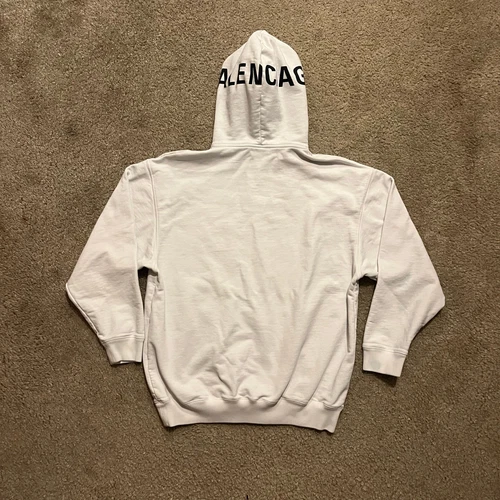 Autentica Felpa con Cappuccio Balenciaga Logo Bianco M