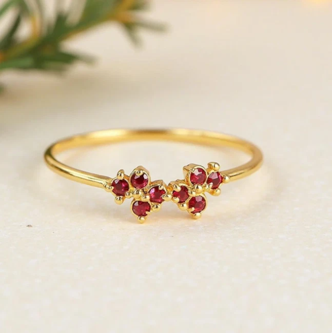 Dainty Lab Created Ruby Stacking Ring 18k Gold Plated Daily Wear Jewelry for Her - Image 2 of 4