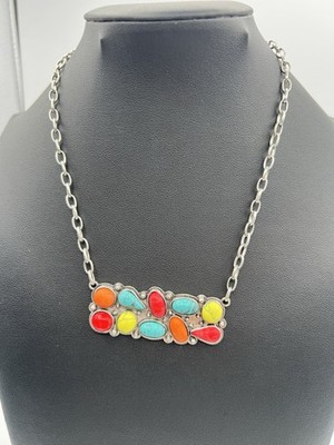 Lot Of 32 Southwestern Style Faux Squash Blossom Necklace Set Silver Tone BOHO