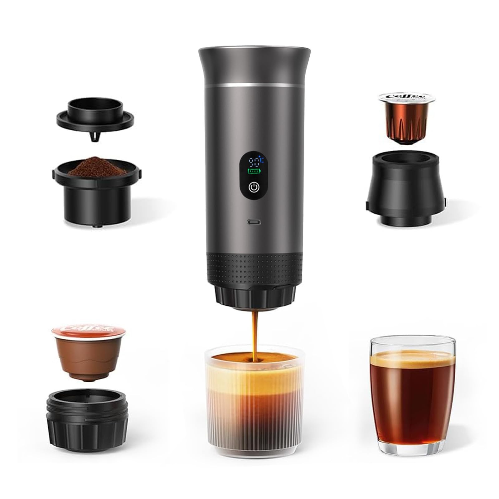 3-in-1 Portable Espresso Machine for Travel & Camping- 20 Bar -Heating Portab...