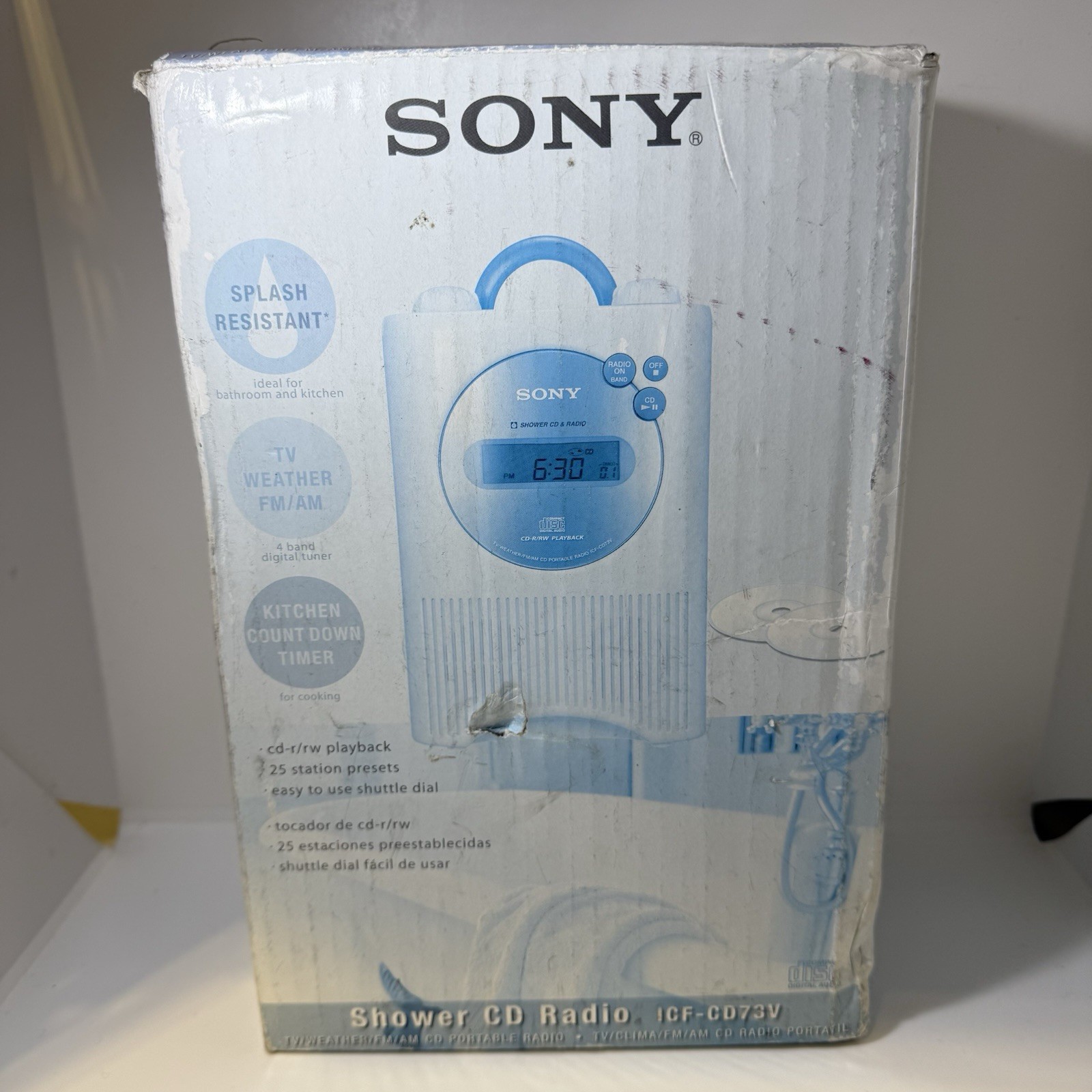 Sony ICF-CD73V Shower CD Player Weather Radio Clock New Open Box