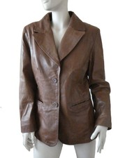 Vintage Y2K New Look Inspire brown leather single breasted jacket UK14/16 VGC