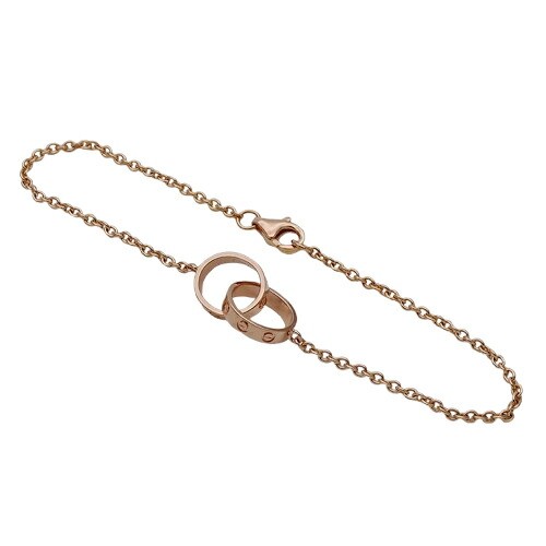 CARTIER Baby Love Chain Bracelet Double Ring Charm 18K Rose Gold Authentic