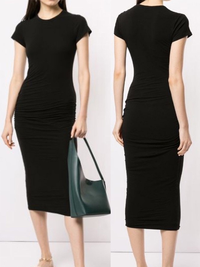 James Perse Classic Skinny T-Shirt Dress M 2 Black Ruched Stretch  Minimalist USA | eBay