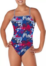 Speedo Women s Printed Double Crossback Swimsuit - Overdrive Cobalt - NWT