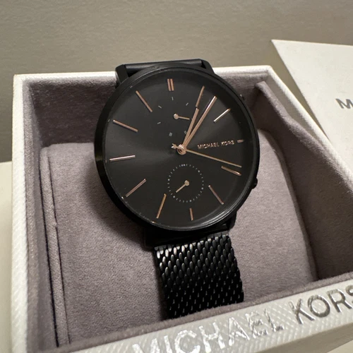 orologio uomo michael kors mk8504 jaryn maglia nera acciaio inox oro rosa