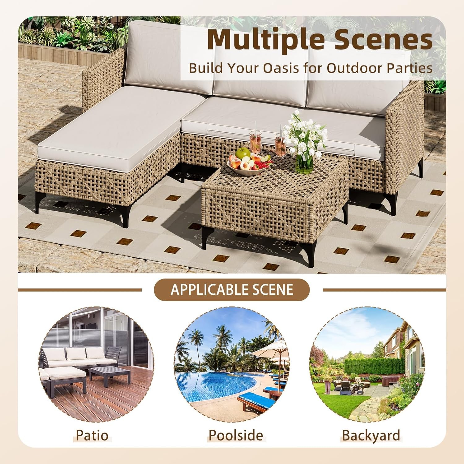 All-Weather 3-Piece Wicker Sectional Set with Cushions & Coffee Table alternate view 4
