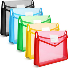 Plastic File Folders, 5 Pack A4 Poly Envelope Expanding File Wallet Document ...