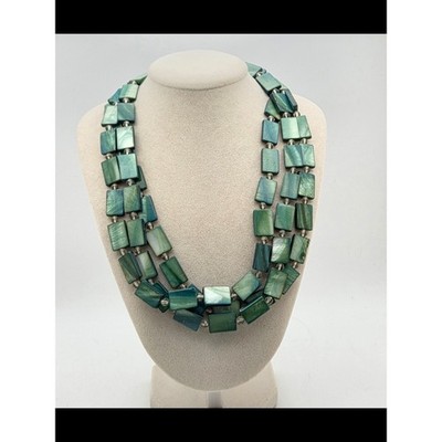 3 Strand Teal Green Mother of Pearl Shell Statement Necklace 19 