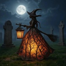 Halloween Witch Lamp Resin Handicrafts Decor Table Centerpiece Sign For Home
