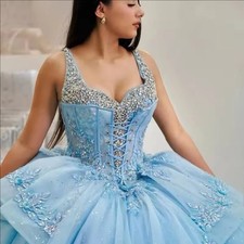 Customized Shiny Quinceanera Dresses Tulle sequin applique crystal 3D flower