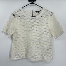 Banana Republic White Eyelet Lace Short Sleeve Top Exposed Back Zipper Boho M