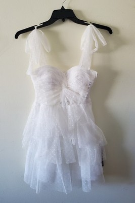 Seni & Cade Junior's XS Swiss Dot Tiered Mini Dress Sweetheart Bustier White