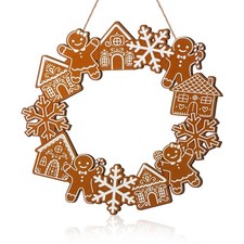 Jetec Christmas Gingerbread Wreath 11.8inch Front Door Decor
