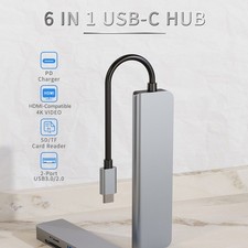 Multifunction 6 in 1 Type C Hub to 4K HDMI-Compatible USB 3.0 SD TF Card Reader