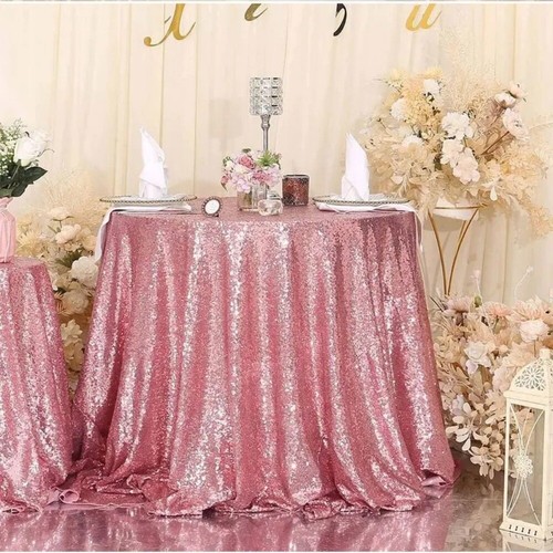 Solid Color Sequin Tablecloth Round Glitter Tablecloth Wedding Birthday - Picture 9 of 18