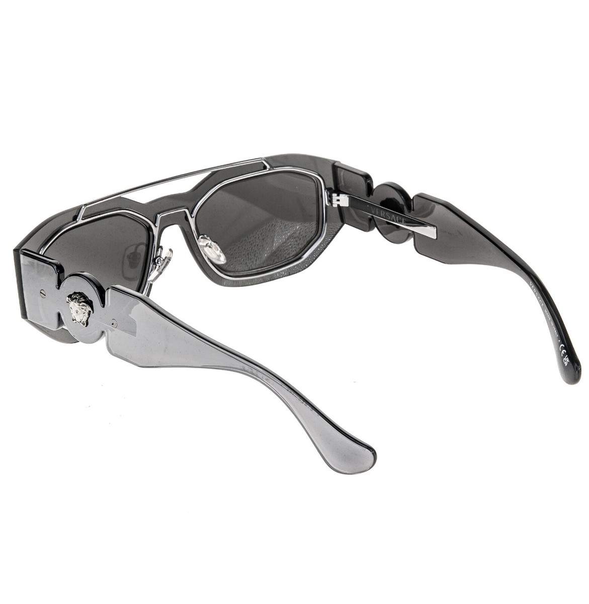 VERSACE BIGGIE Medusa Silver Mirrored Stud Unisex Mask Sunglasses