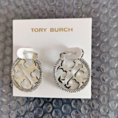 Tory Burch roundness silver Zircon inlay Earrings