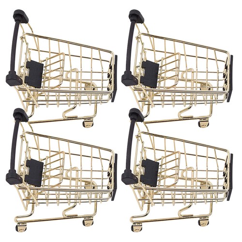4 Pcs Metal officiel Trolley Storage Basket Handcart Shopping
