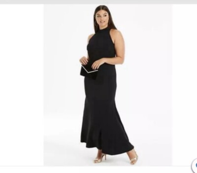 CLUB L LONDON LADIES HIGH NECK FISHTAIL MAXI DRESS BLACK Size 12